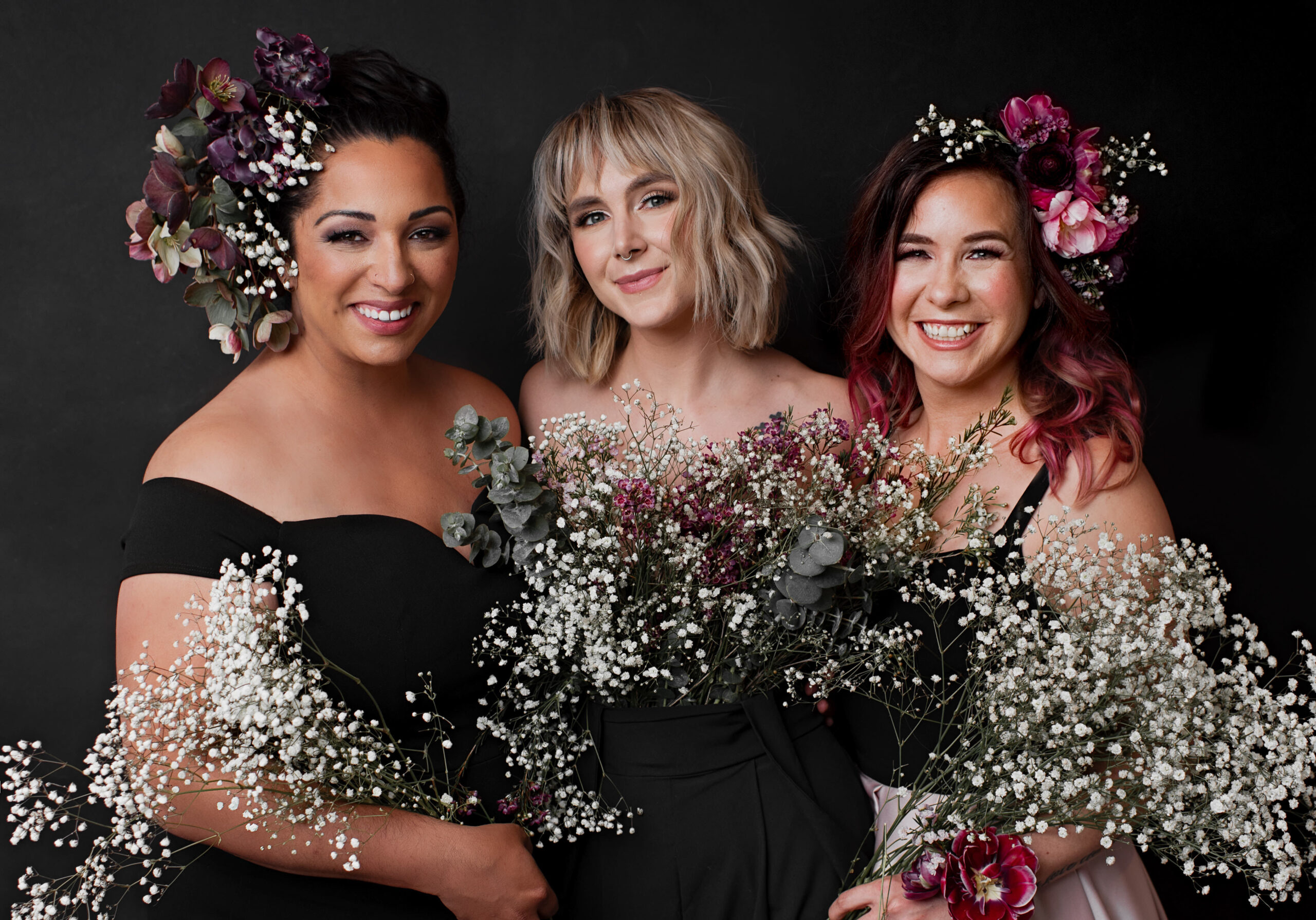 Jessica, Erin, and Becca with flowers